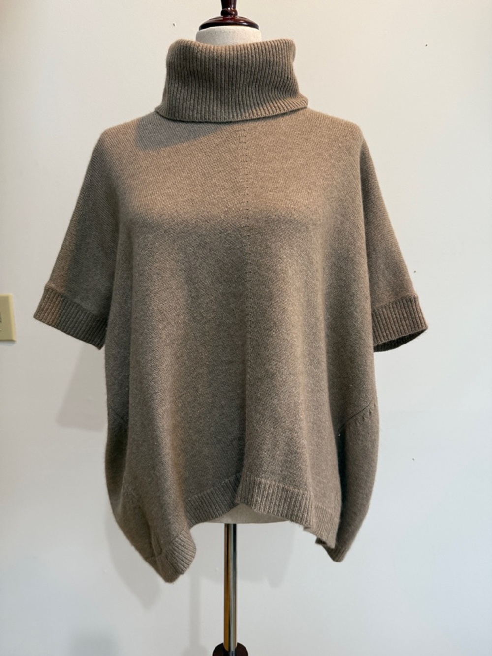 Theory Taupe Short-Sleeve Turtleneck Poncho Sweater